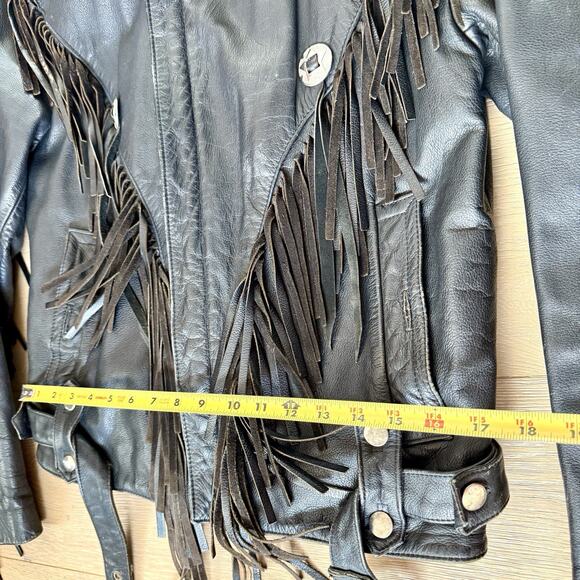 Vintage Lady Rider Genuine Leather Black Thermal Liner Fringe Women Biker Jacket - Picture 6 of 10